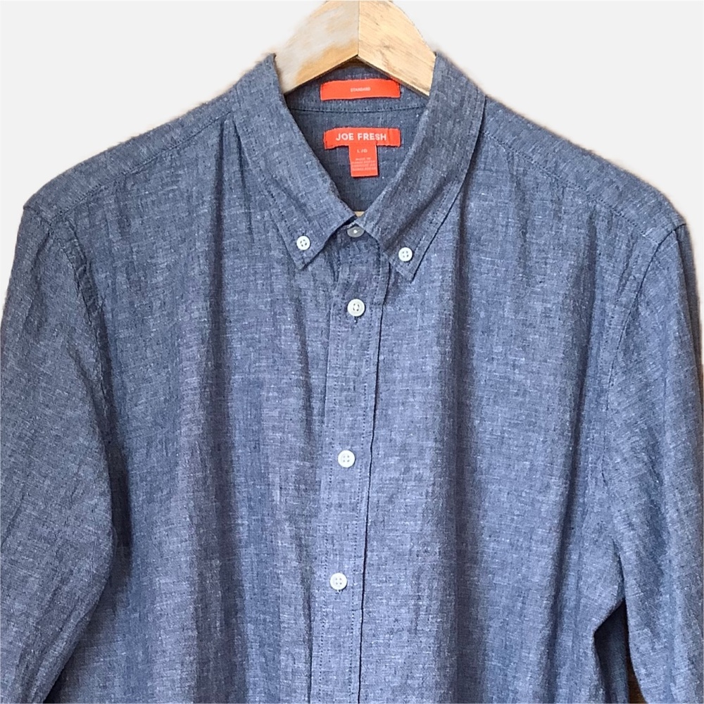 JOE FRESH Linen/Cotton Chambray Denim Button-Down Shirt Size L